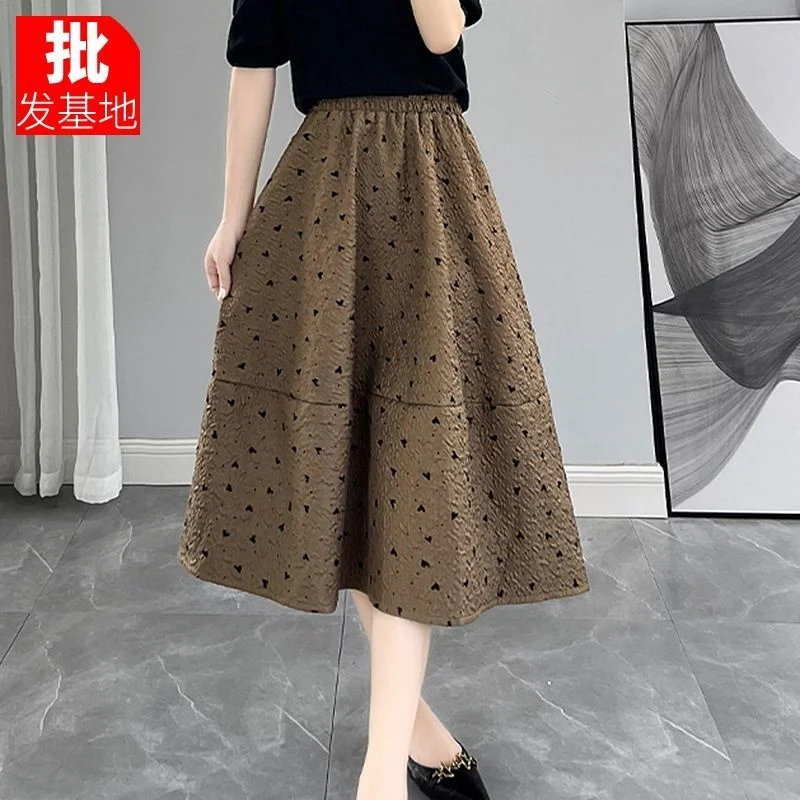 

High Net Flocking A-line Skirt Medium Length Slim Pocket Large Swing Faldas Fashion Clothes for Women Skirts