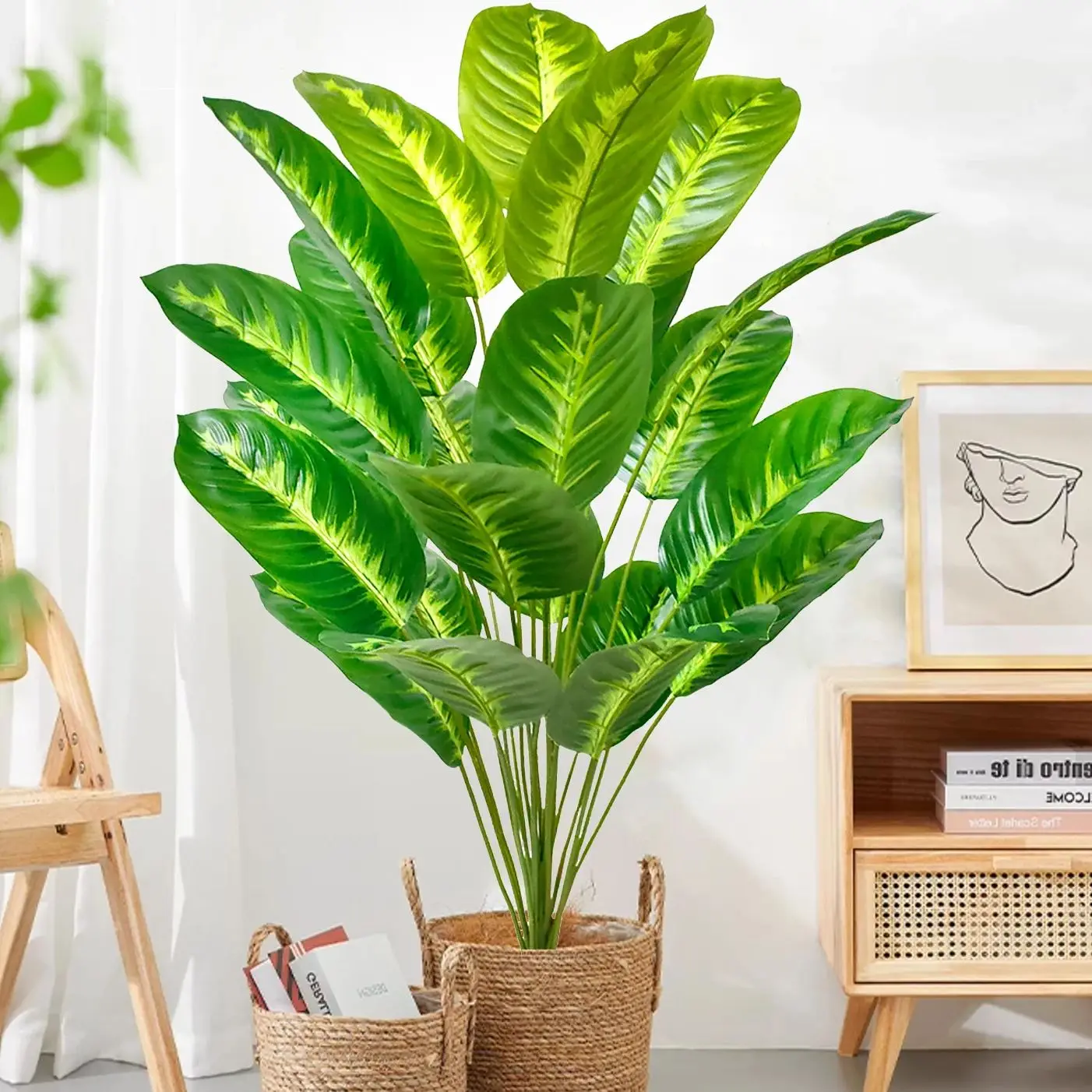 עץ דקל טרופי גדול בגודל 65-125 סנטימטר / 47.2 אינץ 'עלים מזויפים של ...
