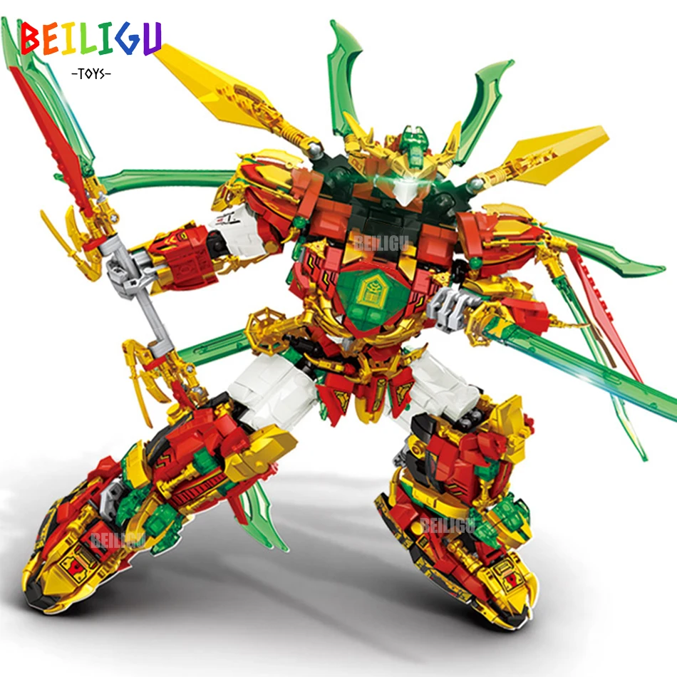 

MOC 2IN1 Ninja Dragon Knight Mecha Building Blocks Bricks Weapon Robot Warrior KAI JAY Figure City Construction Toy for Children