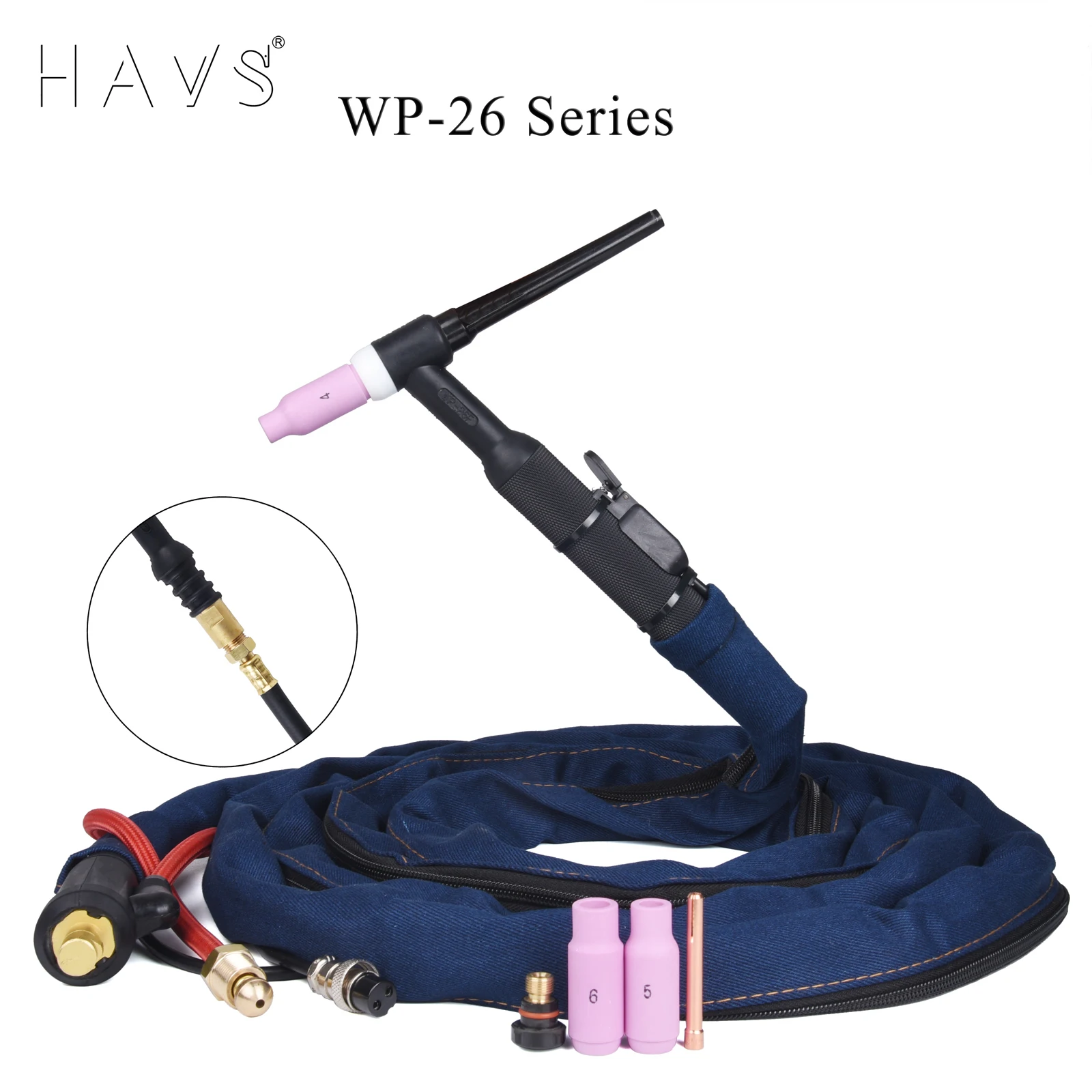 

4M WP26 WP26F WP26FV TIG Welding Torch Gas-Electric Integrated Rubber Hose w/5/8 UNF 35-50 Euro Connector 13FT Air Cooled