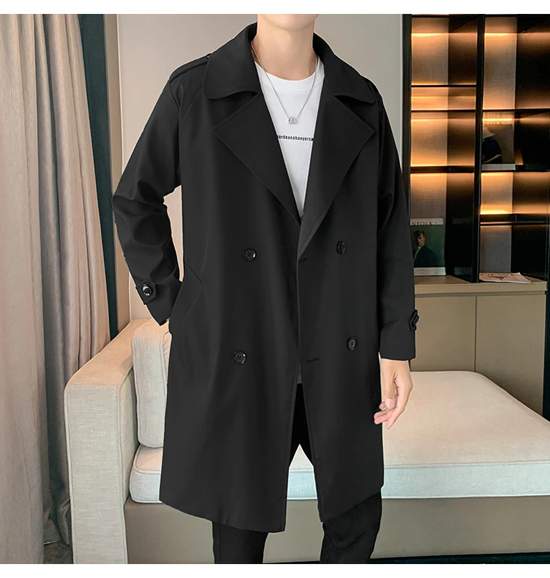 Description Picture 6 of item2023 New Spring Men Trench Fashion Korean Style Long Trench Coats Mens Casual Outerwear Jackets Windbreaker Brand Mens Clothing