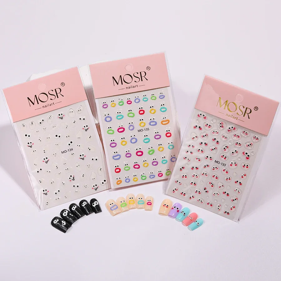 

2023 New Style Mouth Mouth Nail Art Stickers Cute Funny Expressions Big Eyes Dopamine Cartoon Embossed Nail Stickers