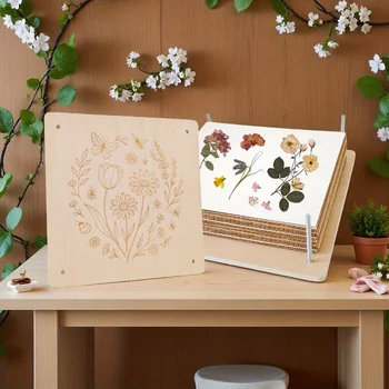 Set per Pressatura Fiori in Legno, Kit Riutilizzabile per Pressare Foglie e Piante, Set per Creazioni Artigianali con Fiori Secchi