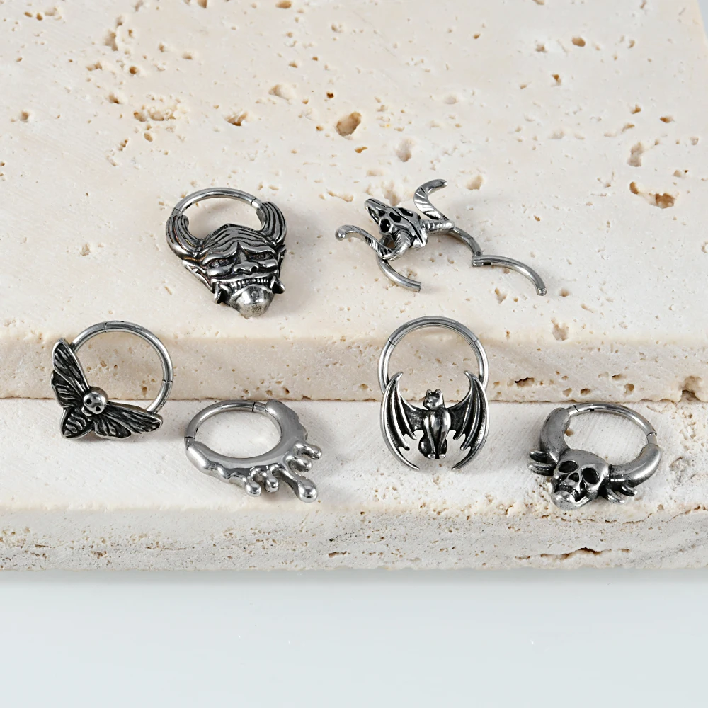 Dramlee Stianless Steel 16G Fuid Ox 헤드 Septum 후프 링 해골 힌지 세그먼트 코 리모콘 Daith Rook 귀걸이 피어싱 쥬얼리