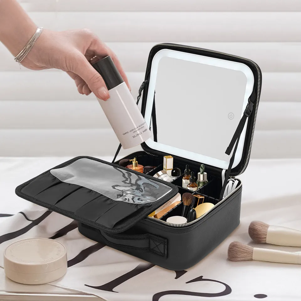 Large Lighted Makeup Train Case with Mirror