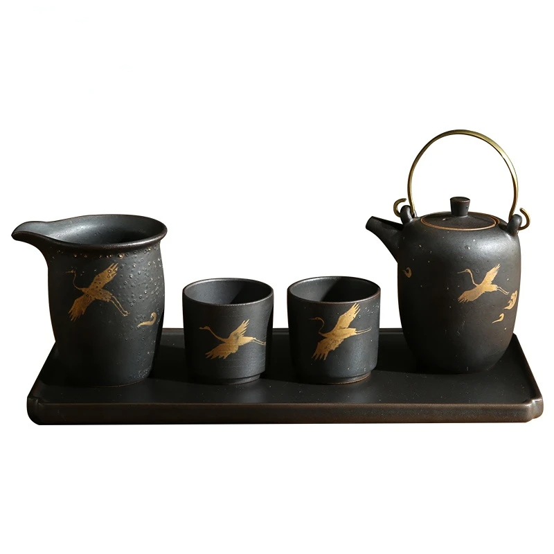 

New Chinese Style Home Model Room Tea Room Desktop Decoration Household Ceramic Black Bronze Kung Fu Tea Set Teapot