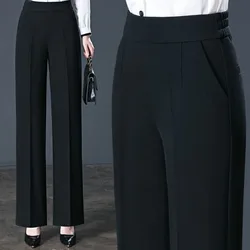 Autumn and Winter Women's High Waist Patchwork Button Pockets Solid Color Fashion Casual Elegant Commuter Straight Leg Pants