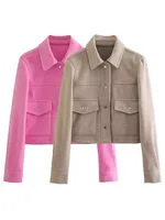 HH Women Casual Solid Coat Single Turn-Down Collar Breasted Long Sleeve Jacket With Front Pockets Office Lady Outerwear