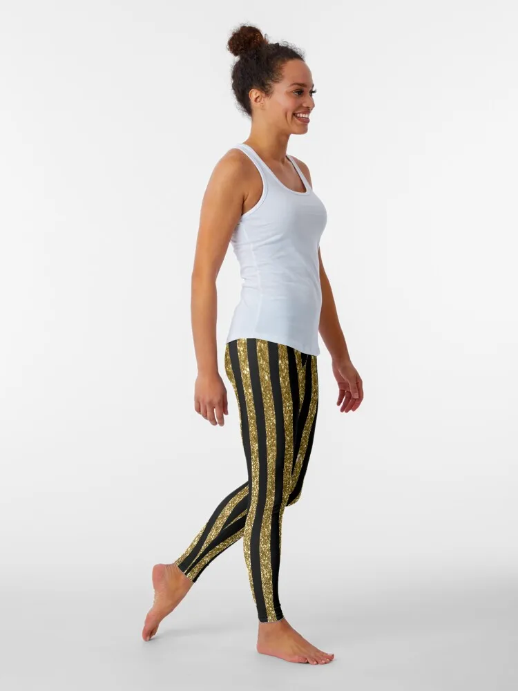 Black and Golden Glitter Vintage Stripes Leggings sports woman gym Women sportwear Womens Leggings