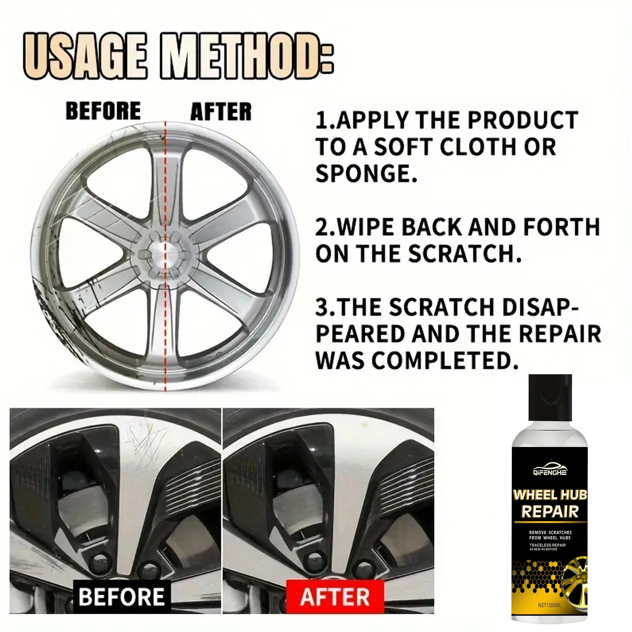 Alloy Wheel Repair Kit 100ml-Quick-Dry Scratch & Corrosion Defense for Metal Rims Restoration with Brake Dust Shield Gel