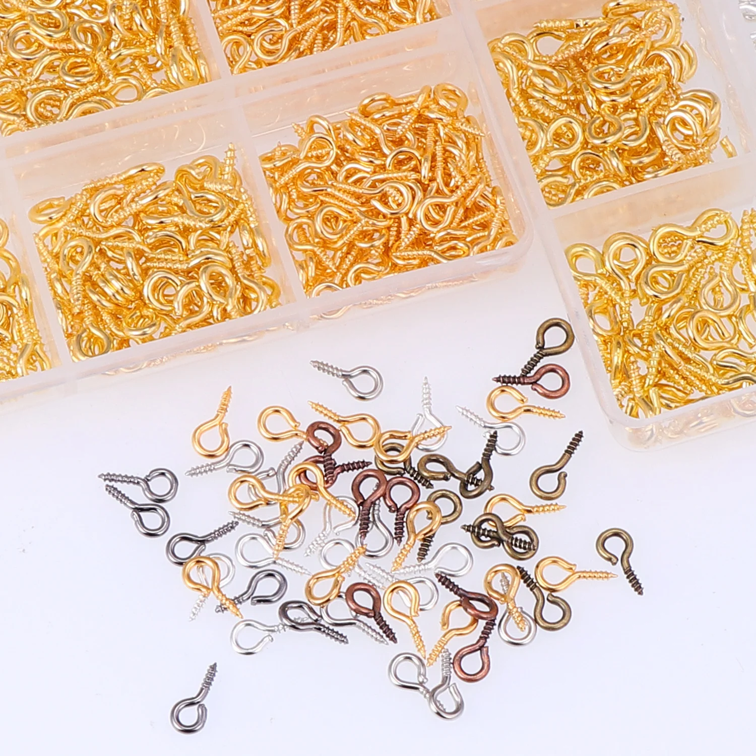400PCS Eyepins Boxed Set Hand Dirll Sandpaper Metal Hook Beads Hoop Peg Threaded Wholesale Small Tiny Clasps Jewelry Making DIY