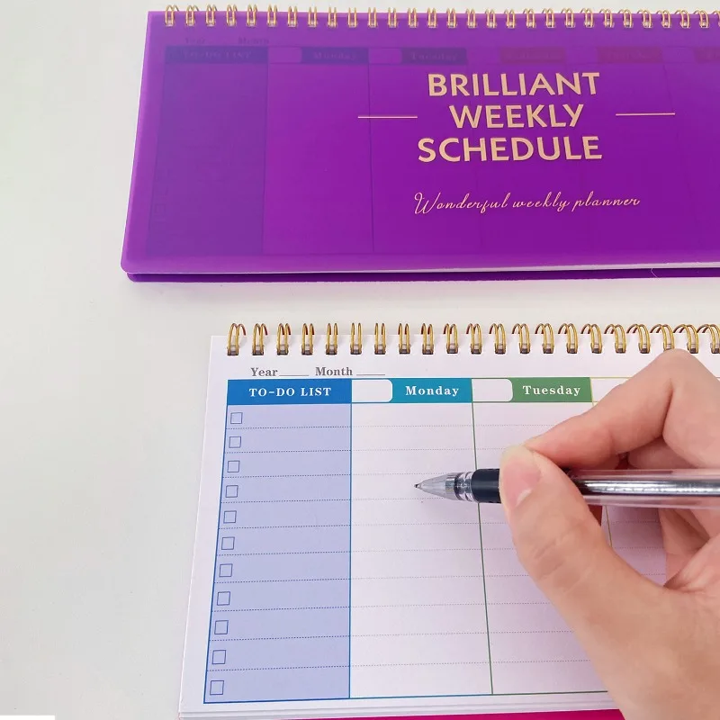 Agenda settimanale a spirale senza data, organizer per programmi giornalieri, articoli di cancelleria per ufficio e scuola, strumento per il monitoraggio degli obiettivi e dell'autodisciplina - immagine 2