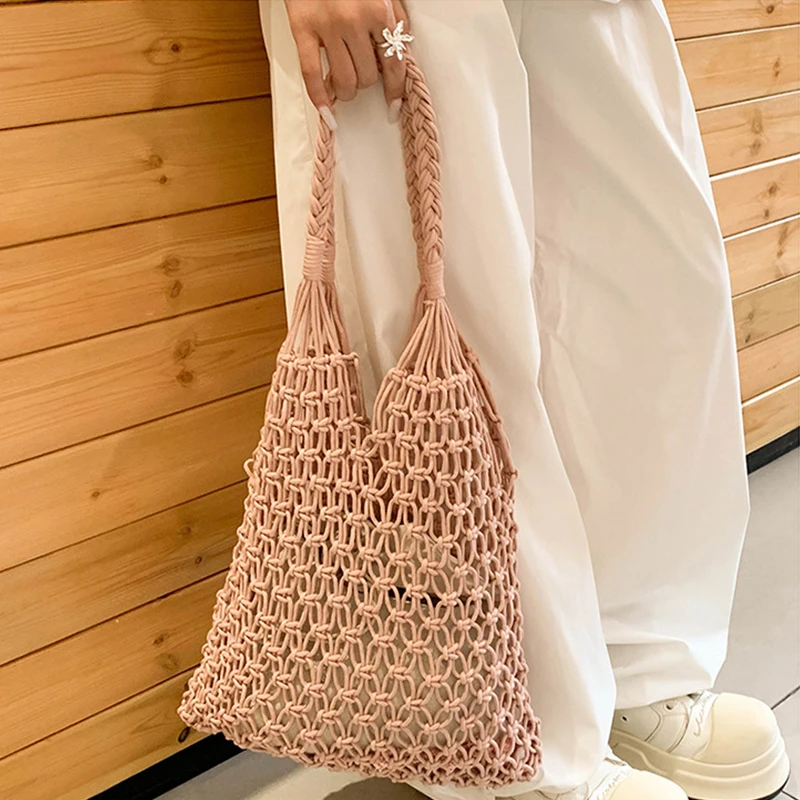 Summer Fashion Crochet Straw Handbag Bohemian Boho Woven Knit Shoulder Bag Aesthetic Raffia Beach Tote for Women