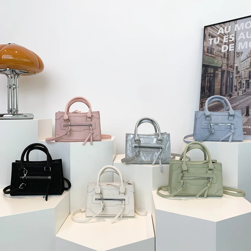 Women Fashion Shoulder Bag Solid Color Square Crossbody Bag Adjustable Strap Zipper Satchel Bag Ladies Commute Bag