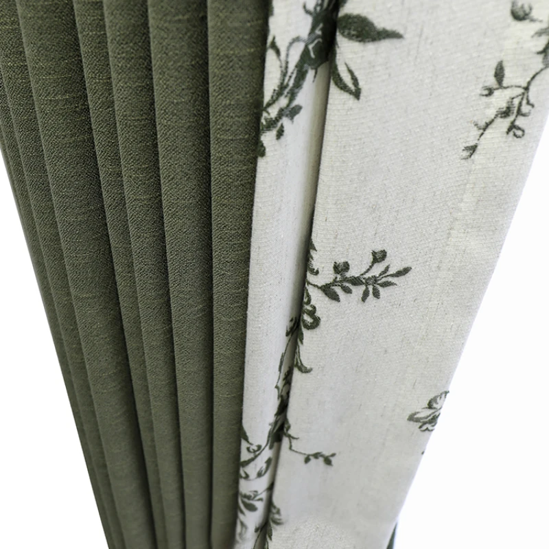 

Natural Linen Curtain American Retro Pastoral Green Splicing Plants Blackout Curtains for Living Dining Room Bedroom Custom