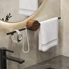 Wood Towel Rack shelves Hanger Bath Towel Holder Wall Hanging Towel Bar Space Aluminum Bathroom Shelf Kitchen Storage Rack 3