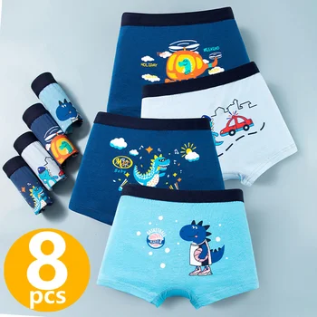 1/4/8 pezzi ragazzi boxer slip 2024 nuovi bambini biancheria intima di cotone ragazzo mutande adolescente cartone animato dinosauro stampa morbida mutandine per bambini 1