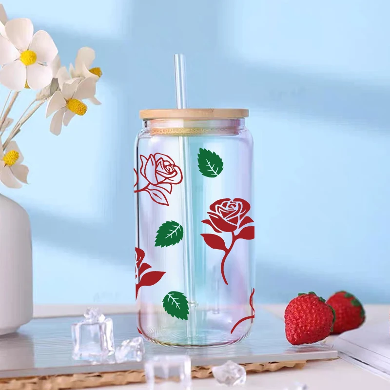 UV DTF Transfer Sticker Flowers 16oz Libbey Glasses Wraps Bottles Cup Can DIY Waterproof Easy To Use Decals D10722 dtf transfer sticker