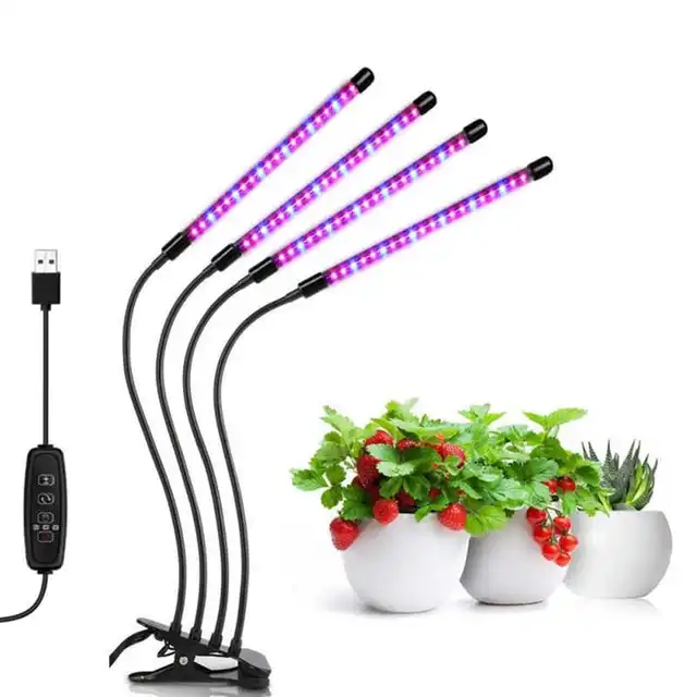 4 Head Grow Lights 40W 3 Dimmable Szint Teljes Spektrum Led Növénynövekedés Bilincskel És Időzítővel Beltéri Növényekhez 1