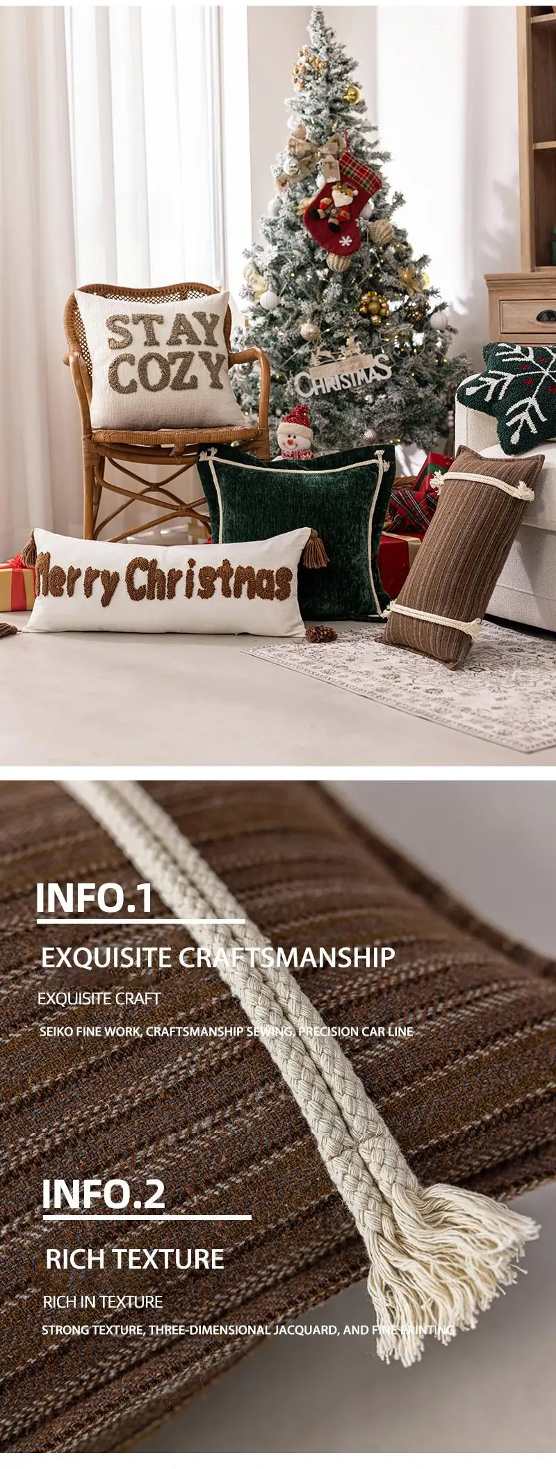 Weihnachtsbrief bestickter Kissenbezug Cojines Schneeflocke Weihnachtsbaum Sofa Kissenbezug Urlaub Party Dekor Kissenbezüge – Detail 4