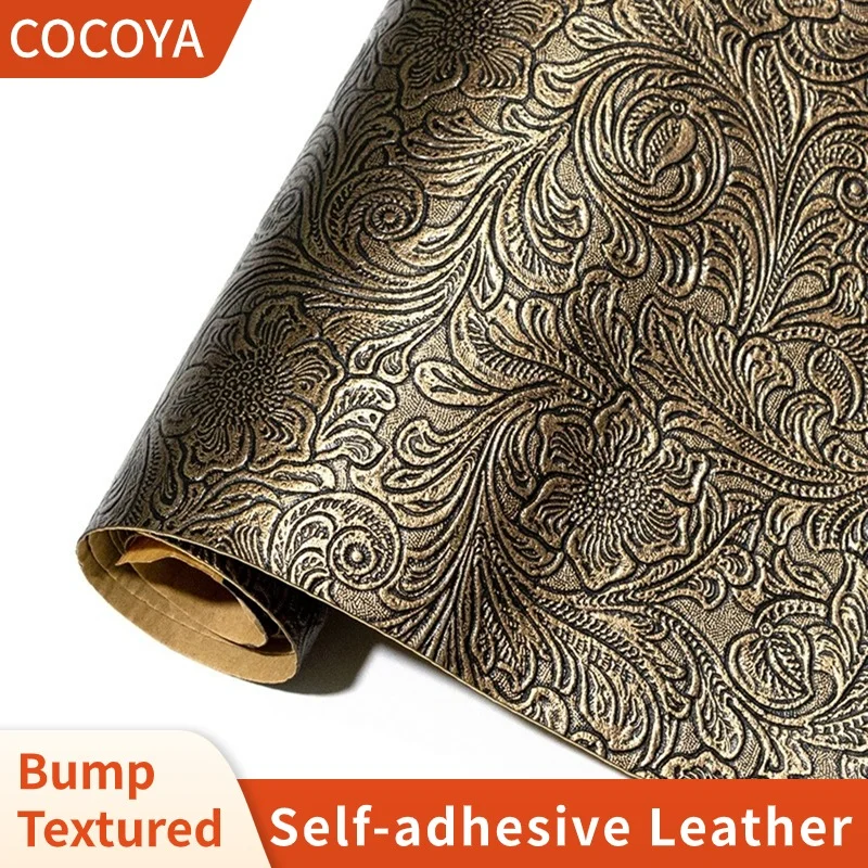 

Retro Embossed Faux Leather Fabric Self Adhesive Sheet Swirls Pattern Synthetic Leather Repair Patch for Furniture Car Seat Sofa
