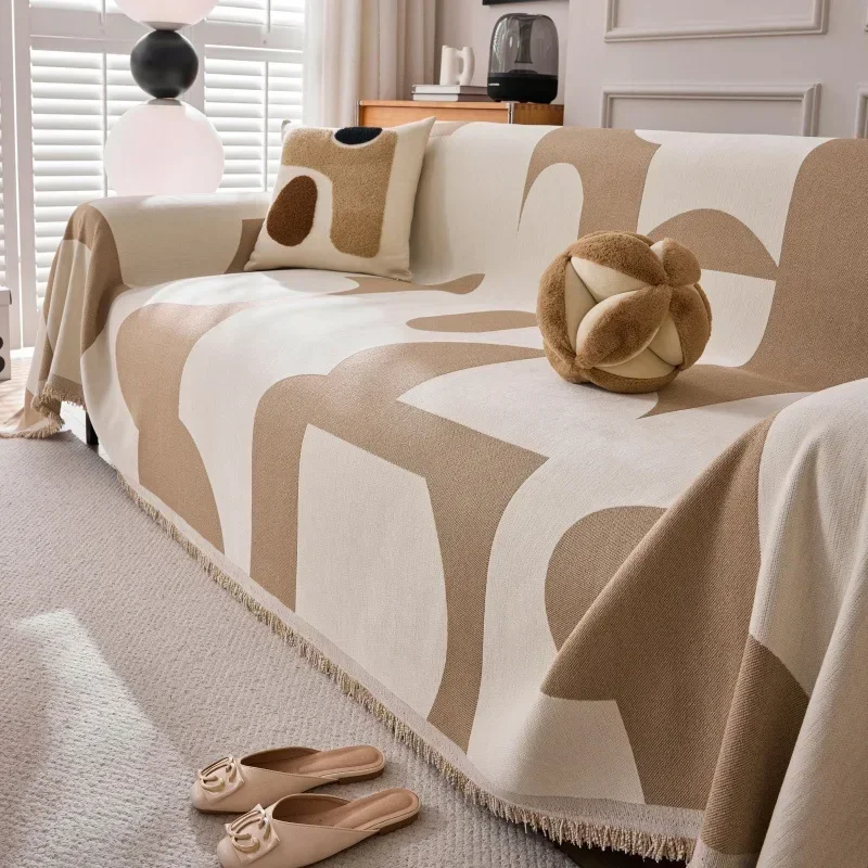 Boho Jacquard Chenille Sofa Towel with Tassels Double-side, for Living Room Camping Picnic Large Blanket Leisure Relax Beach 4