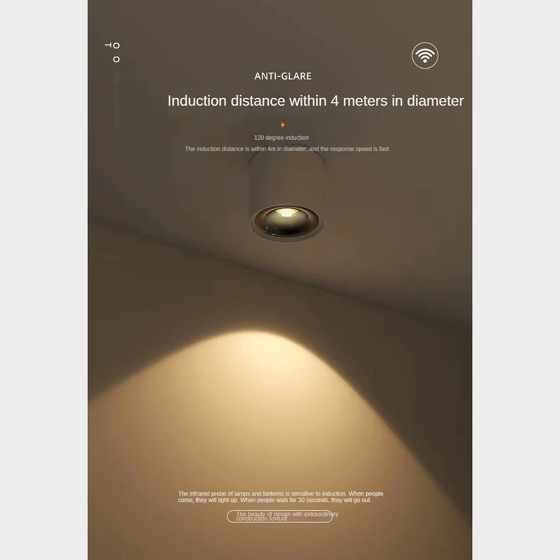 Human Body Induction Spotlight Ceiling Sensor Light Lamp Room Surface Installed 12W COB Downlight Lighting