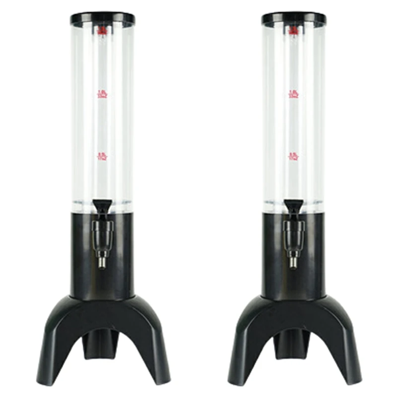 

2X 1.5L Beer Dispenser Tower Easy Clean Integrated Tap With Ice Tube Clear Beverage Tower Dispenser-Black