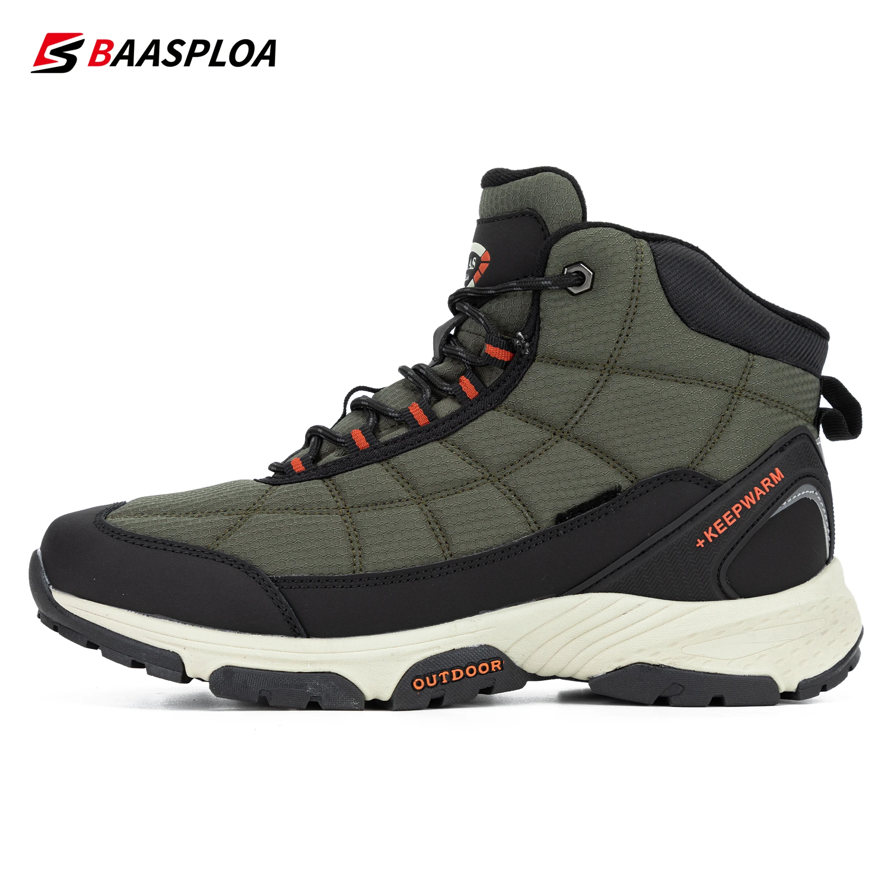 Baasploa 2022 Men's Cotton Sneaker Waterproof Outdoor Travel Hiking Shoes Warm Winter Plush