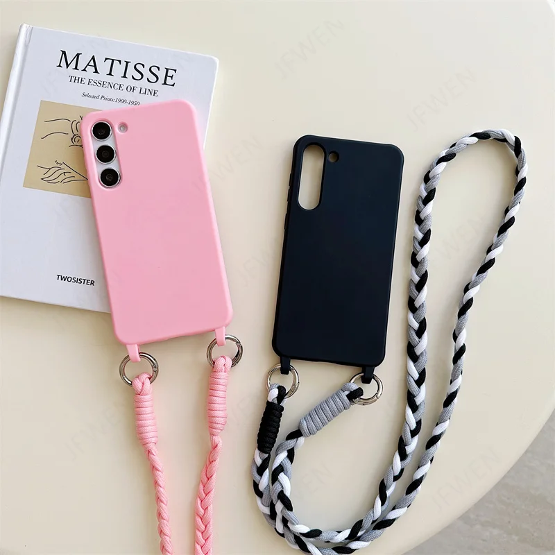 Étui de téléphone à bandoulière avec lanière pour Samsung Galaxy S25 S24 S22 S23 S20 S21 FE Plus Note 20 Ultra Silicone Soft TPU Back Cover_voghion.com