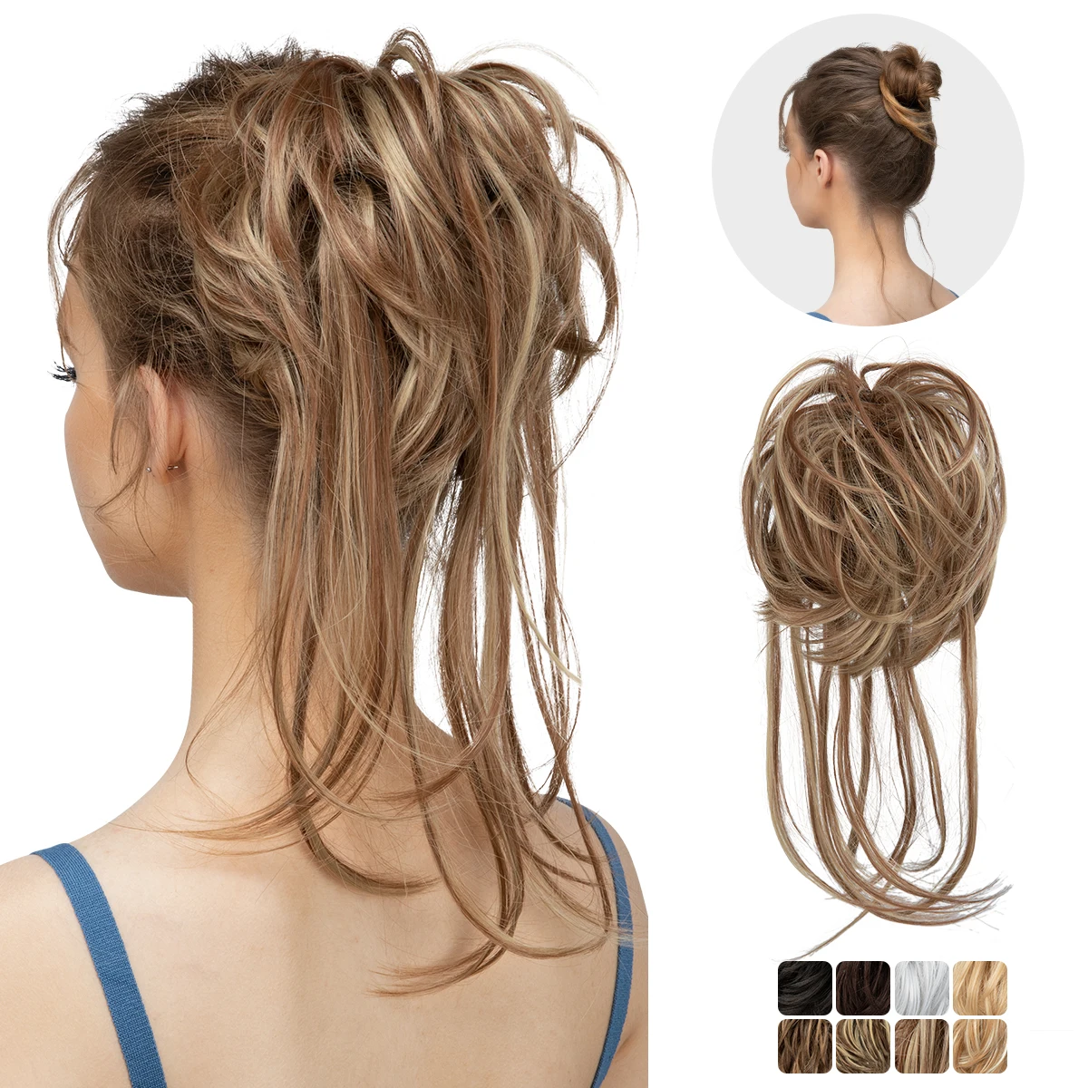 Synthetic Elastic Curly Messy Bun Hairpiece Scrunchie - Black, Blonde, Brown Natural Faux Hair Chignon Band Updo