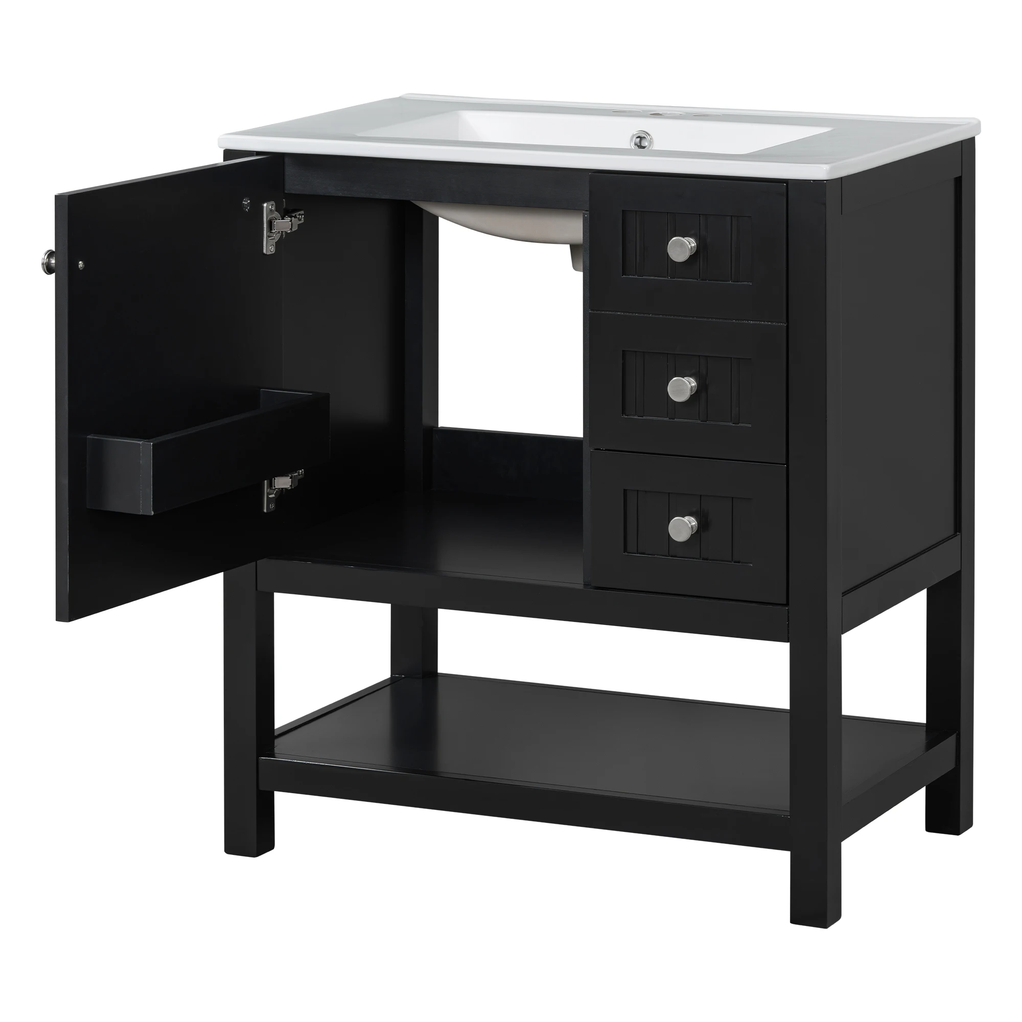 30inch Transitional Style Bathroom Vanity Cabinet Combo with Ceramic Sink Soft Close Door 2