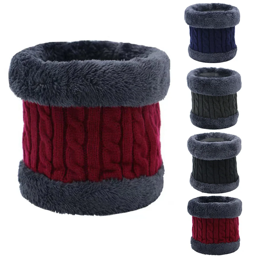 

Winter Warm Knitted Ring Scarf For Women Men Plush Full Mask Tutdoor Cashmere Solid Snood Neck Scarves Thick Bufanda Muffler