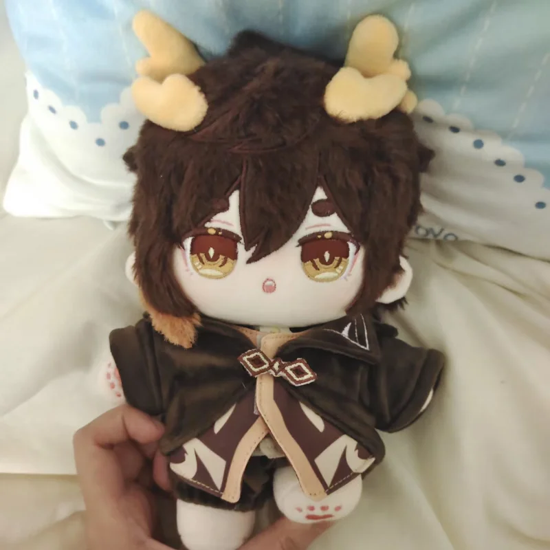 

20CM Game Anime Genshin Impact Cosplay Zhongli Dragon Horn Cute Dress Up Maid Outfit Plush Toy Doll and Cloth Christmas Presents