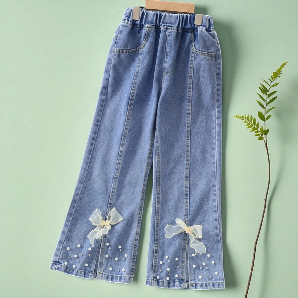 السراويل للفتيات الجينز المراهقين ملابس الأطفال فراشة طباعة السراويل ربيع الخريف الطفل الاطفال الملابس الجينز 6 8 10 12 14 Y