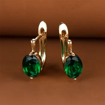 Oval Royal Blue Green White Red Stone Hoop Earrings For Women Champagne Gold Color Wedding Ear Buckle MOM Birthday Party Jewelry