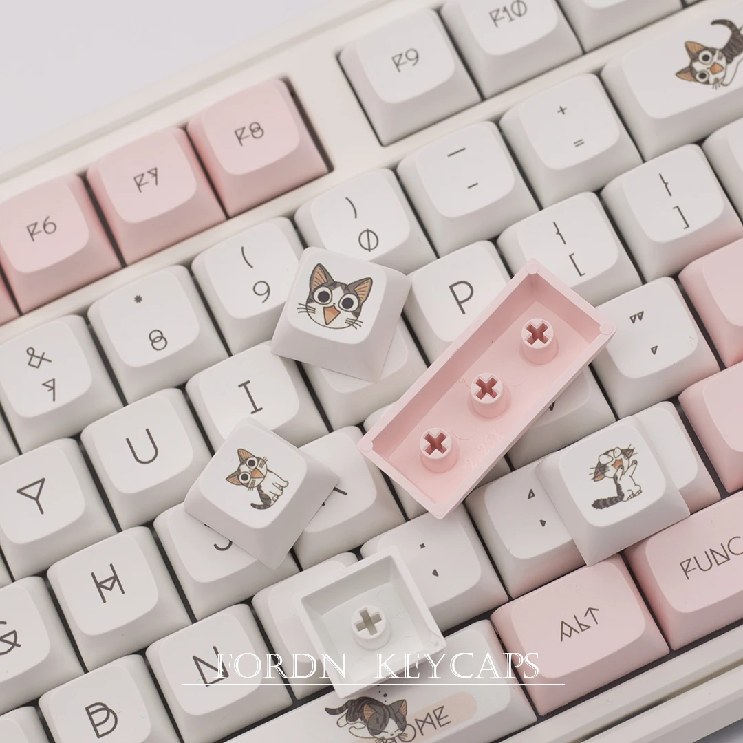 Cute Cat Tema Rosa Keycap Xda Perfil Keycaps Pbt Dye-sub Cherry mx Switch Gmmk Pro Gaming Teclado Mecânico 136 Chaves