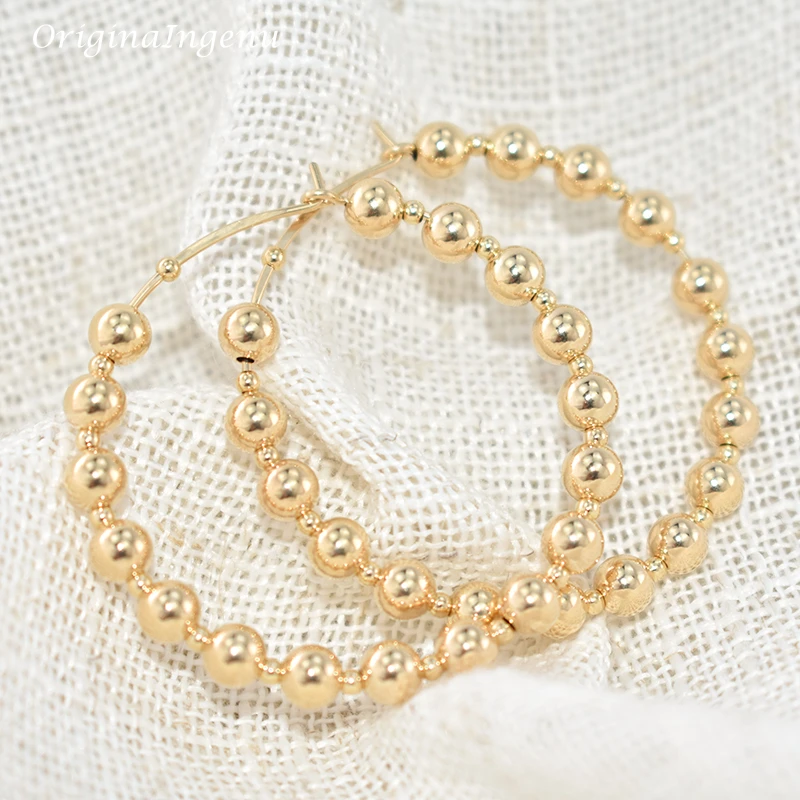 

14K Gold Filled Hoop Earrings Handmade Gold Beads Jewelry Minimalism Earrings Brincos Pendientes Oorbellen Boho Earrings