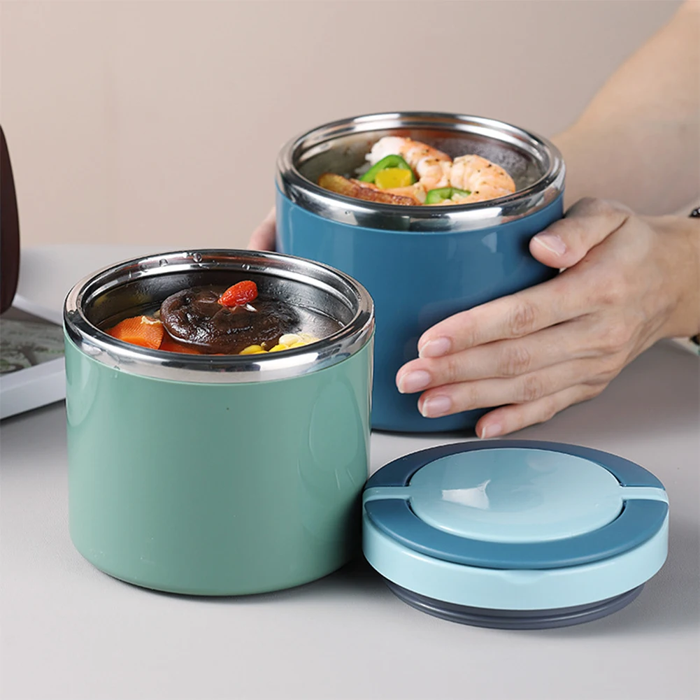 630ml Stainless Steel Breakfast Cup Soup Bowl Thermal Storage Food Container Sealed Bento Box With Handle Green portable food container