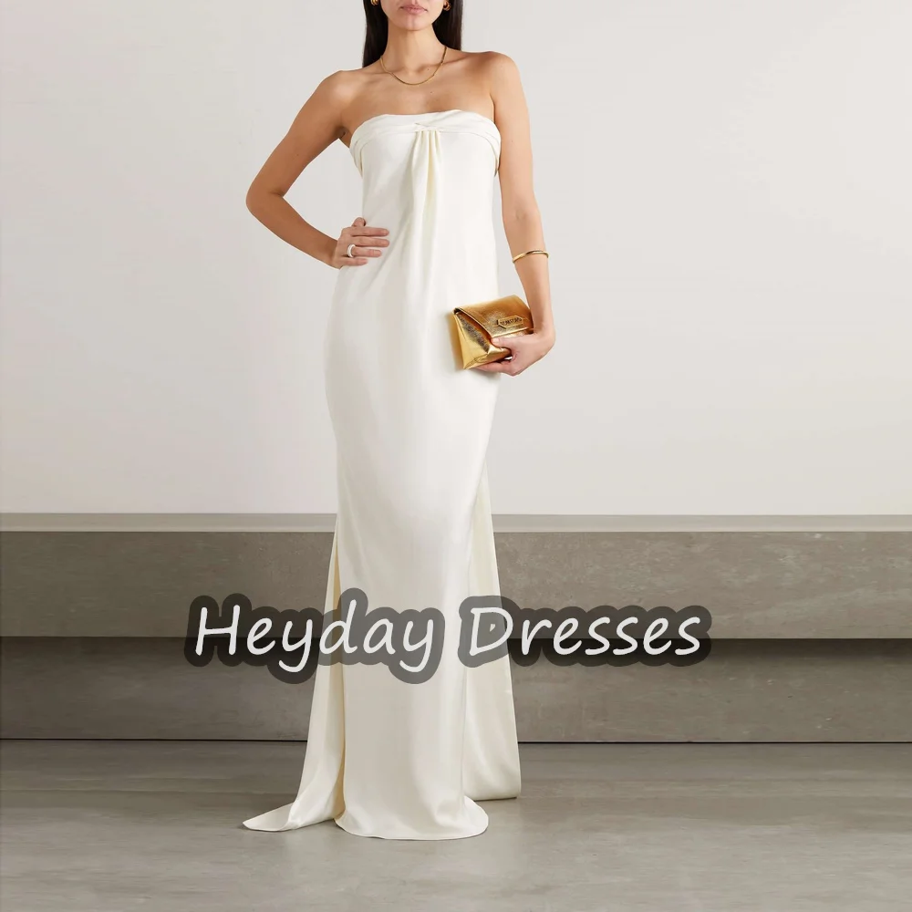 

Heyday Crepe Strapless A-line Saudi Simple Prom Gown Pleats Arab Floor Length Formal Evening Party Dresses For Women 2023