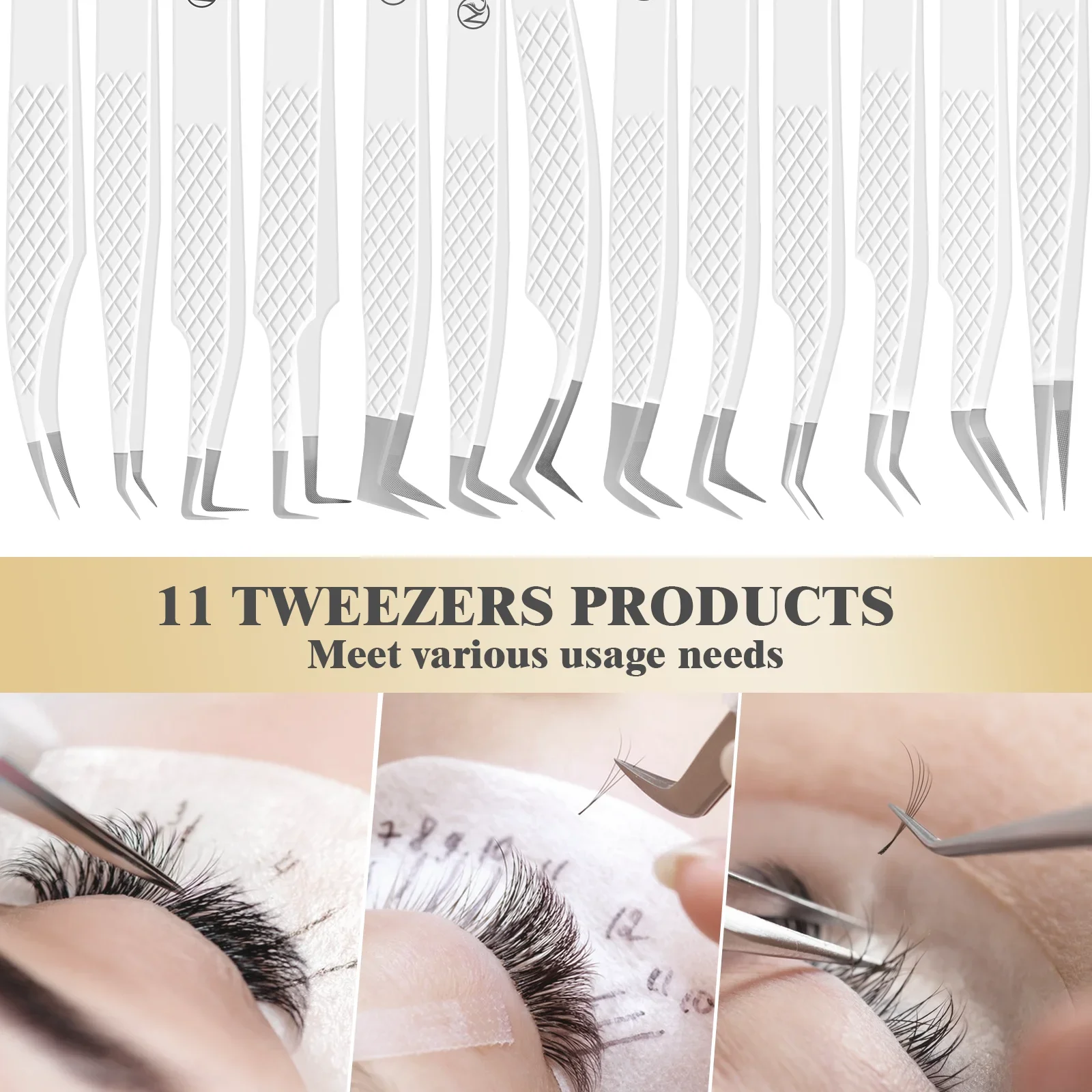 Eyelash Extensions Tweezers  With Fiber Tips Lash Artists High Precision Superhard Anti-Static Tweezer Makeup Tools Custom Logo 4