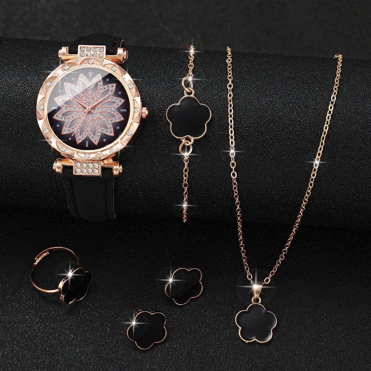 6pcs/set Fashion Women's Casual Watch Set Bohemian Simple Retro Women's Quartz Watch with Jewelry Set (Box Not Included)