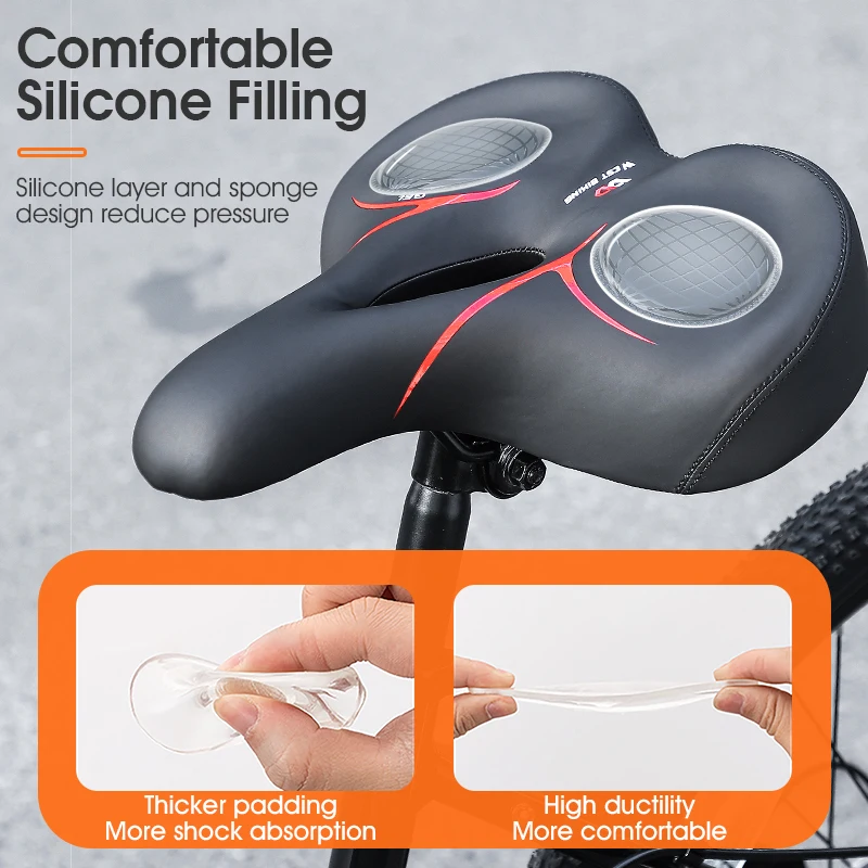 WEST BIKING Widen&Enlarged Bike Saddle Comfortable Shock Absorption MTB Road Bicycle Cushion PU Waterproof Cycling Seat