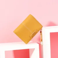 Mini Hasp Card Holder Coin Short Wallets Slim Small Purse Zipper Keychain Yellow Women Wallet Soft PU Leather Female Purse 1