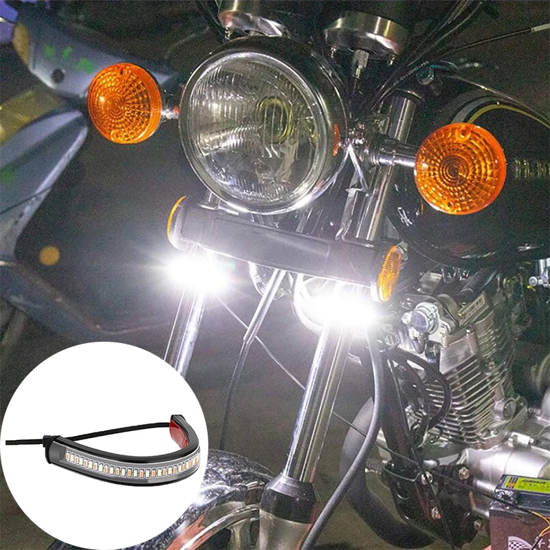 Motorcycle Turn Signal Lights 2Pcs 12V LED Ring Fork Strip Flashing Blinker Amber White Moto Flasher Auto Accessories