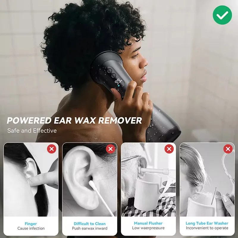 Electric Wax Removal System Water Powered Ear Cleaning Tool With Irrigation Flusher 3 Pressure Settings Safe & Effective_voghion.com