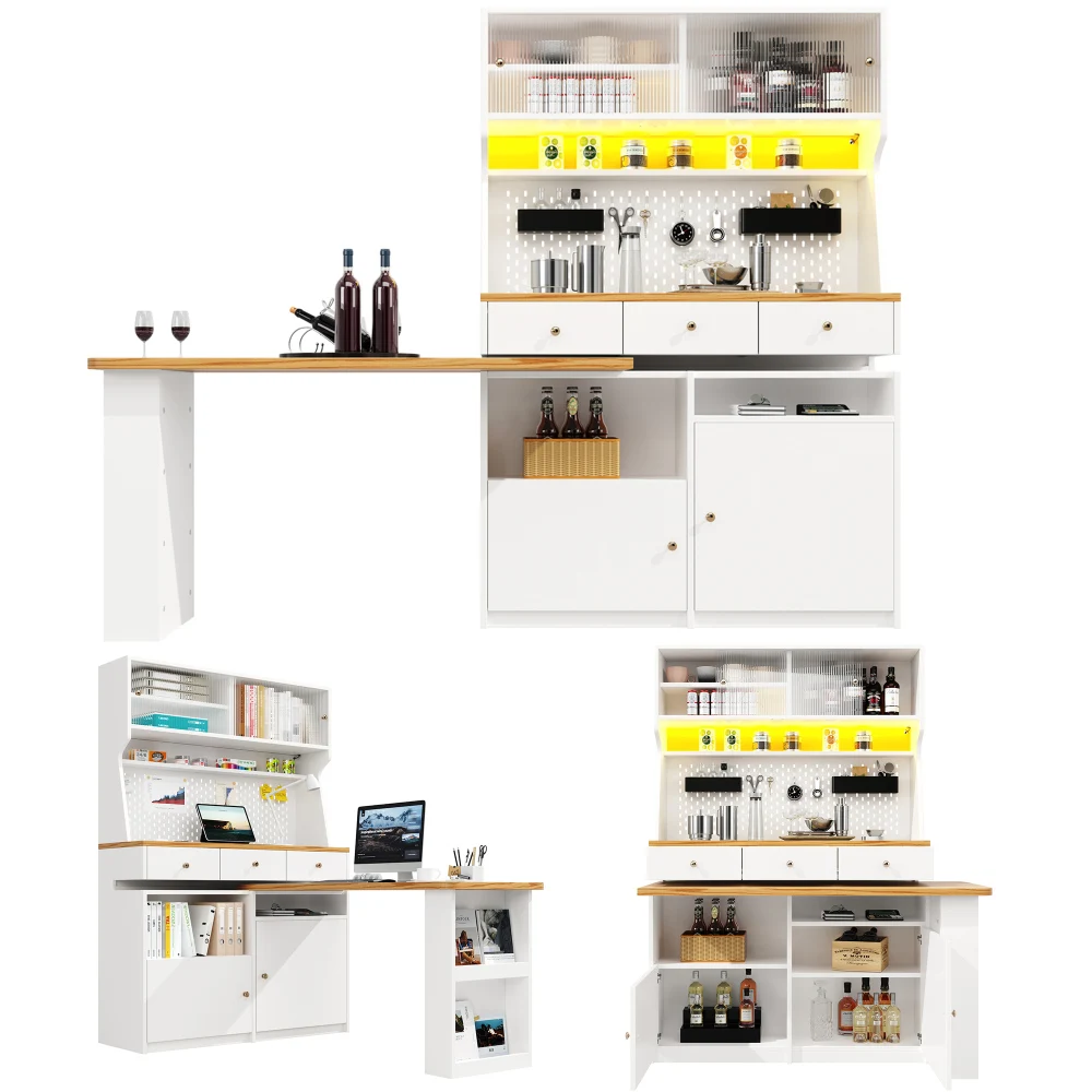 Hoher Küchenschrank, Mehrzweck-Aufbewahrungsbuffet mit 2 Türen und 3 Schubladen, vielseitiger Snack-Schrank/Schreibtisch/Tischschrank – Detail 29