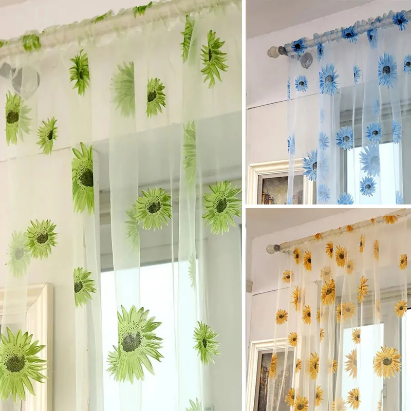 

1pc Sunflower Sheer Print, Translucent And Breathable Balcony, Living Room, Gauze Curtain, Pastoral Style, Simple And Elegant