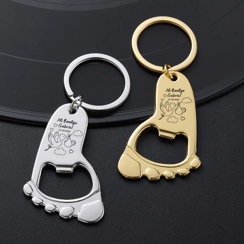 Baby Keychain Bottle Opener 20-80pc Personalized Baby Foot Shaped Keychain Bottle Opener Baby Shower Favor Boy Girl Birthday Party Souvenir Gifts For Guests