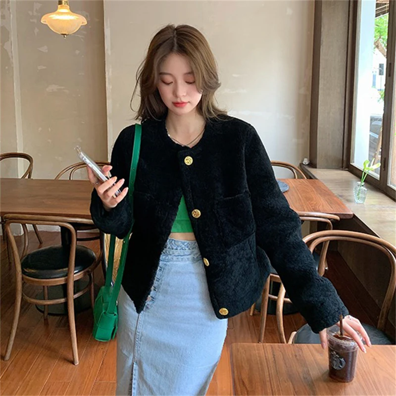 Women's Luxury Imported Fur Coat High Quality Wool Fur Solid Color Design Plush Jacket Winter Warm Stylish Fur Coat imported sheepskin gloves women s leather fashion embroidery pattern thin wool lining autumn car driving split finger gloves